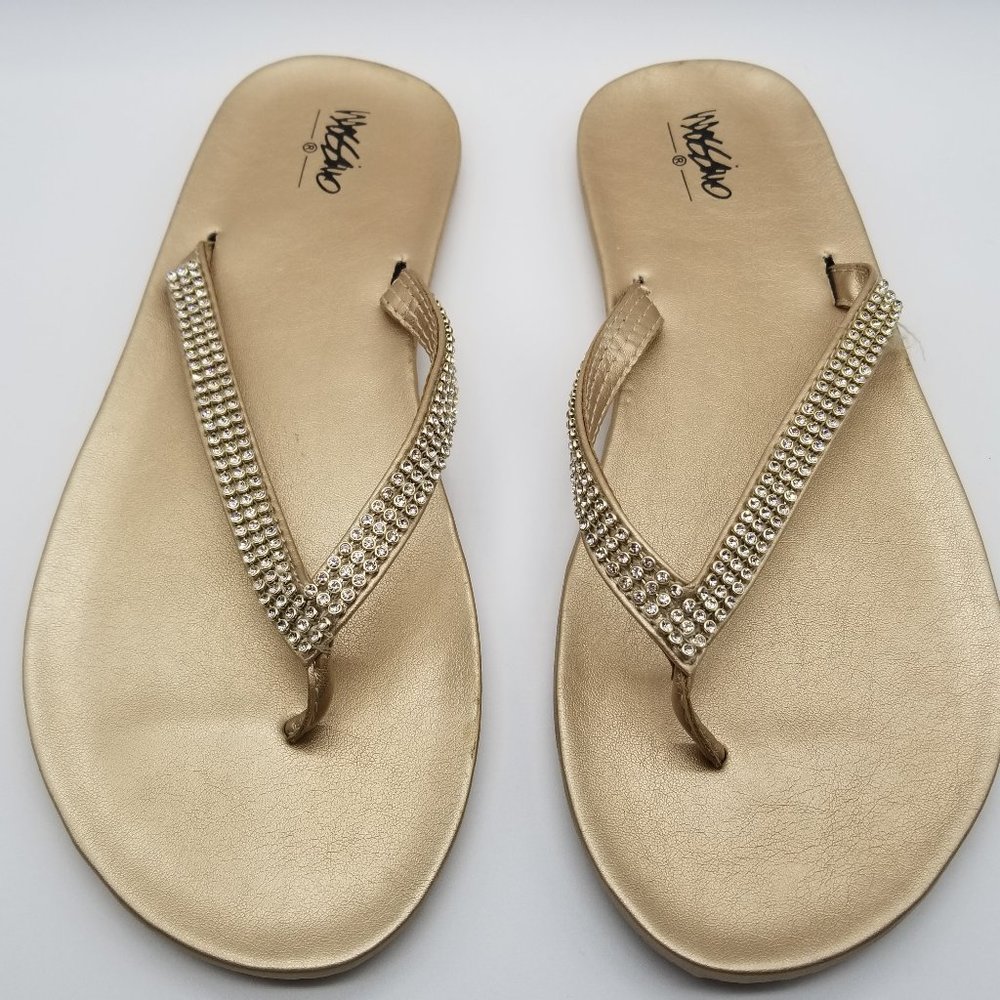 Mossimo Gold and Rhinestone Flip Flops